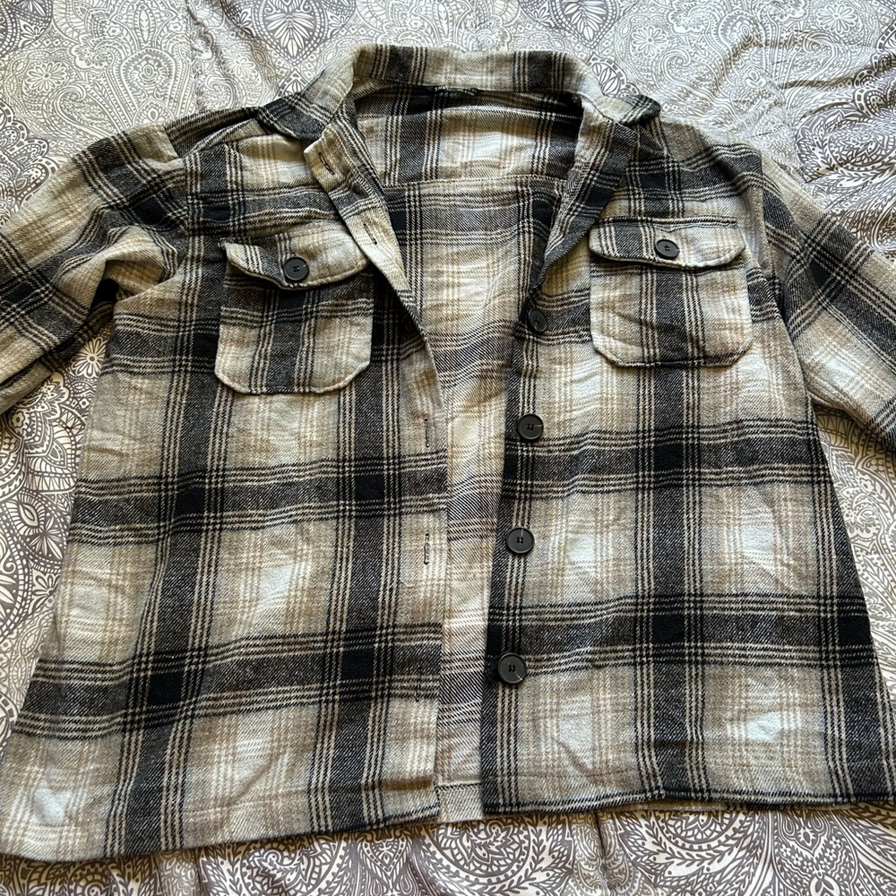SHEIN Tan and Black Flannel